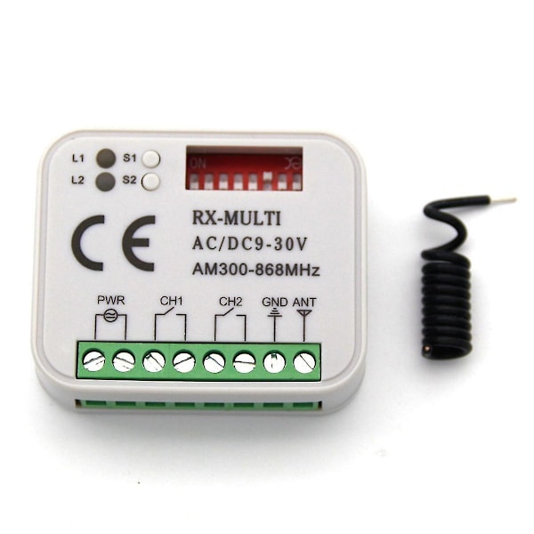 Universal 300-868 MHz RX-Mottaker med flere frekvenser, bryter AC/DC 9-30V for garasjeportkontrollsender