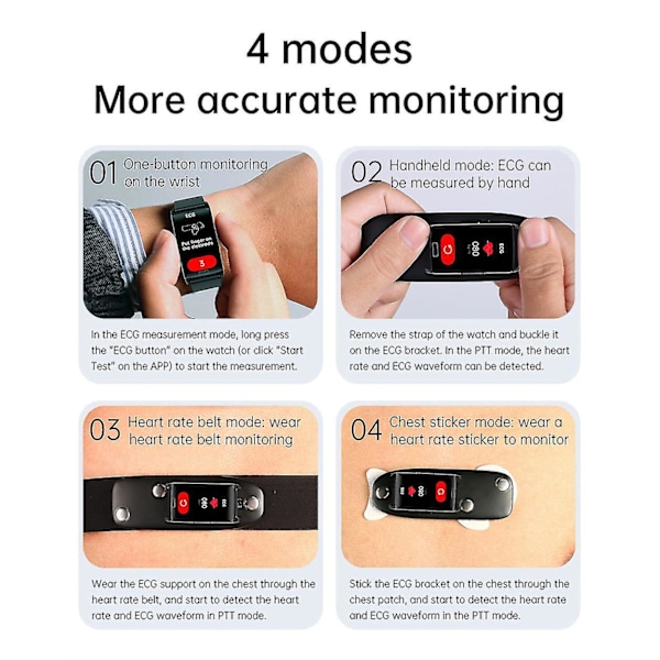 2024 Blodsukker Smart Watch Kropstemperatur ECG/PPG HRV Monitor Vandtæt