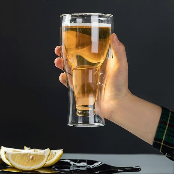 Transparent dobbeltvægget upside down ølglas til fadøl, sodavand, te, 250 ml 450ml