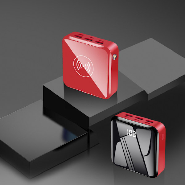Mini powerbank med stor kapacitet 10000 mAh sikkert spejl mobil power digitalt display Red