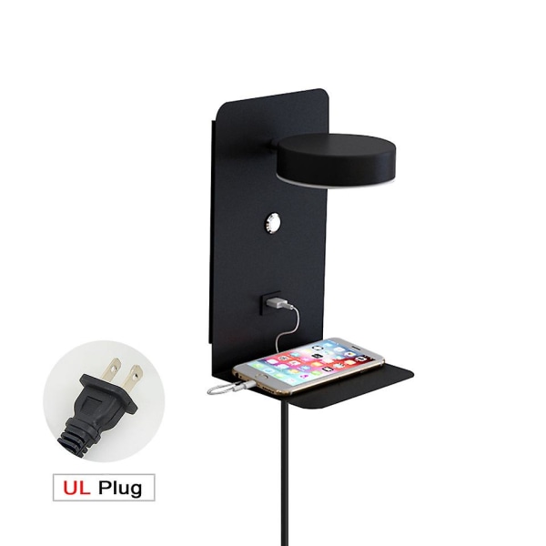 1 paket led inomhusvägglampa med USB port: 12 watt trefärgad dimbar modern vägglampa, väggläslampa, 330 vridbar sänglampa med stickpropp, USA