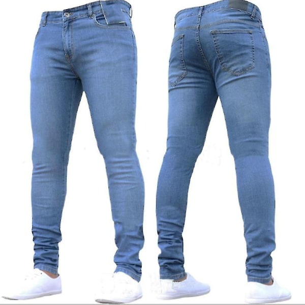 Mænd Skinny Jeans Stretchy Denim Lange Bukser Slim Fit Bukser Blue S