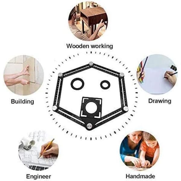 pc Multi-Angle Measuring Ruler with Positioning Hole. 6-Sided Aluminum Alloy Angle Jig Tool. Template Measuring Tool. Black