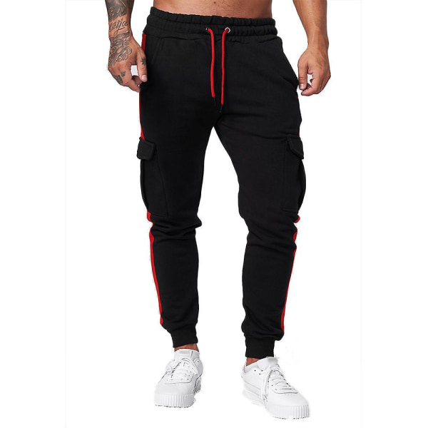 Herrebukser Elastisk joggebukse Snøring Gym Sportsbukse Red Side XL