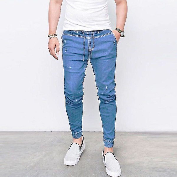 Mænd Skinny Jeans Elastiske denimbukser Slim Fit underdele Light Blue L