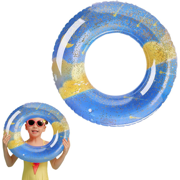 Gennemsigtig flydering Oppustelig svømmebassin flydering med pailletter Farverig holdbar gummiring til børn Drenge Piger Sommerpoolfest