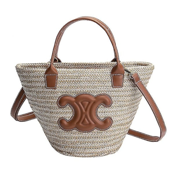 Stråtaske til Kvinder, Strandtaske til Kvinder, Rattan Taske Stor Strandtaske, Brun 1 stk