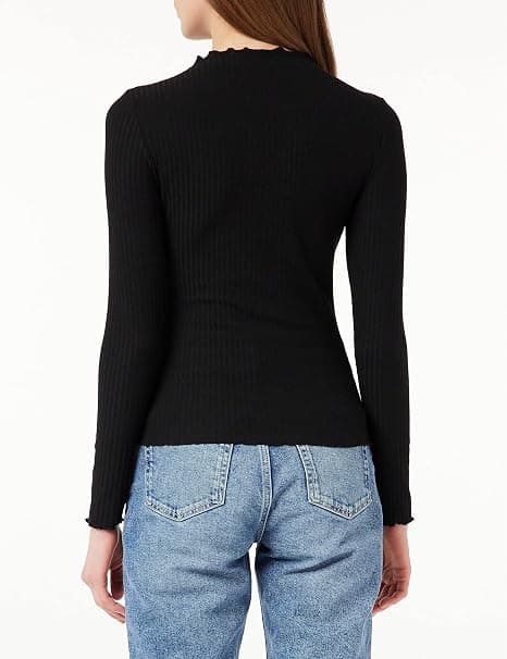 Høj Hals Langærmet Top Black S