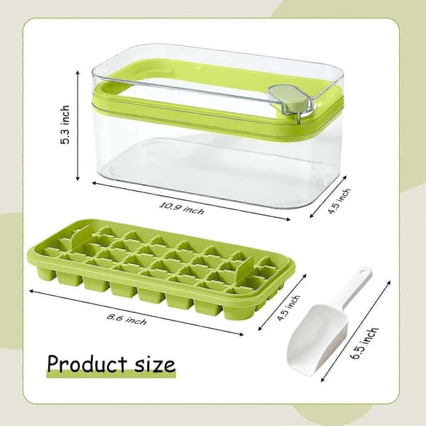 Isbitsform med lock och behållare, 2-pack för frys, 64 st isbitsformar (Grön) Green
