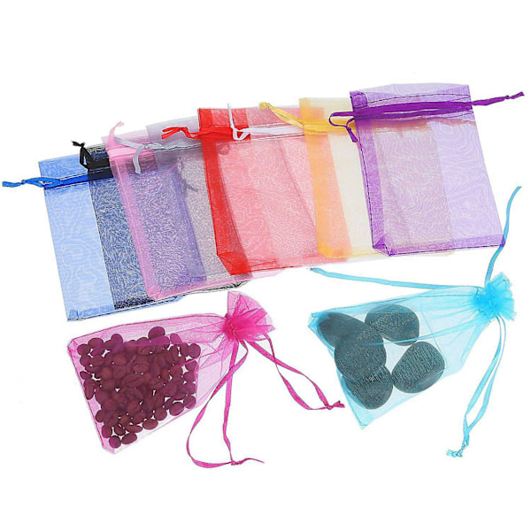 100 stycken 4 x 6 tum Organza Presentpåsar Dragkedja Smyckespåsar Bröllop Fest Favoritpåsar (multi