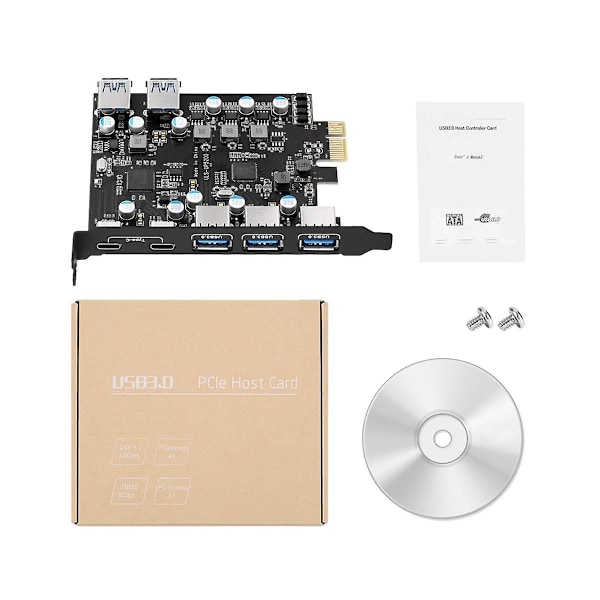 7-port PCI-e - USB-C (2), 2 takana olevaa USB 3.0 -porttia PCI Express -kortti pöytätietokoneelle PCI-e - USB 3.0