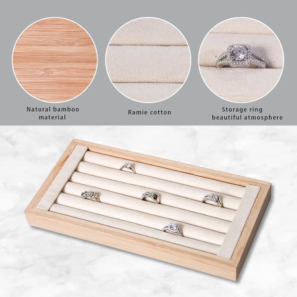 Bambus ringstativ, ringutstillingsstativ, smykkeoppbevaringsstativ, egnet for salg av ringer og øredobber (beige)