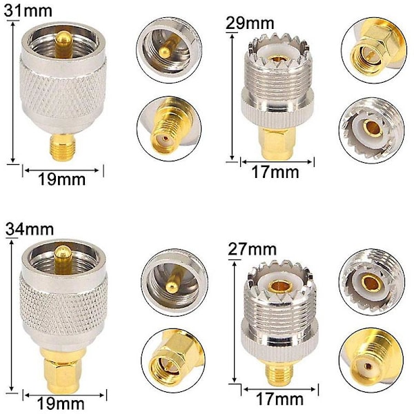 4 st / set UHF SL16 PL259 SO239 till SMA hanekontakt hona kontakt RF-kontakt testkonverterare
