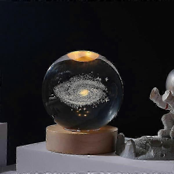 3D Krystallkule Måne Planet Globe Bordlampe B LED Nattlys Dekor Gave solar system
