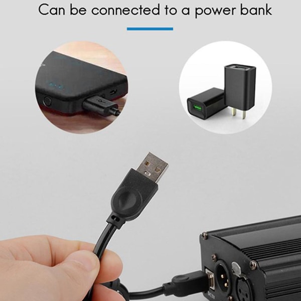 48V USB Phantom Power Supply med USB kabel Mikrofonkabel för minimikrofon Kondensatorinspelningsutrustning