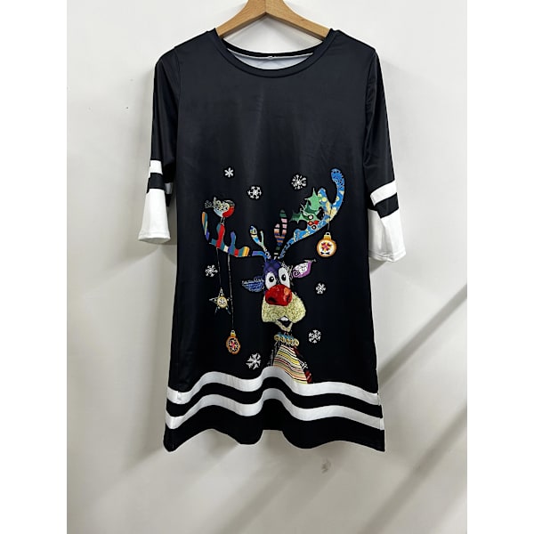 Plus Size Julklänning Dam Plus Söt Rensa Print Tre Fjärdedels Ärm Rund Hals Lätt
