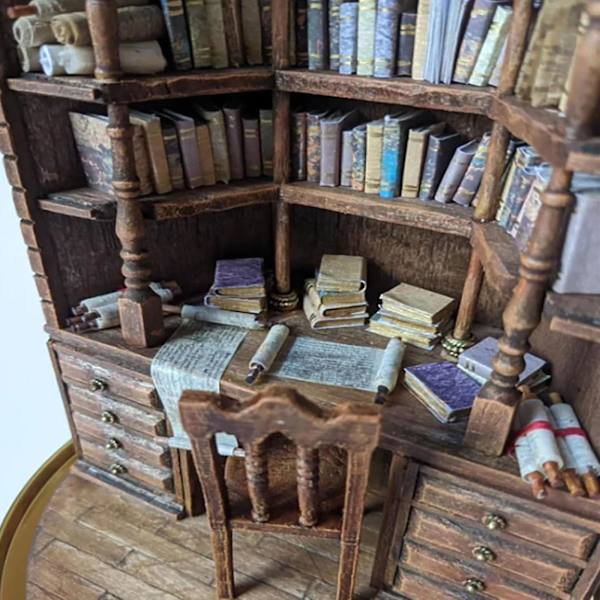The Bay Library Miniature Gotiske Bogreols Dekorationer, Miniature Bogreols Ornamenter Angstlindring Ryst Bogreols Gaver, 100% Ny