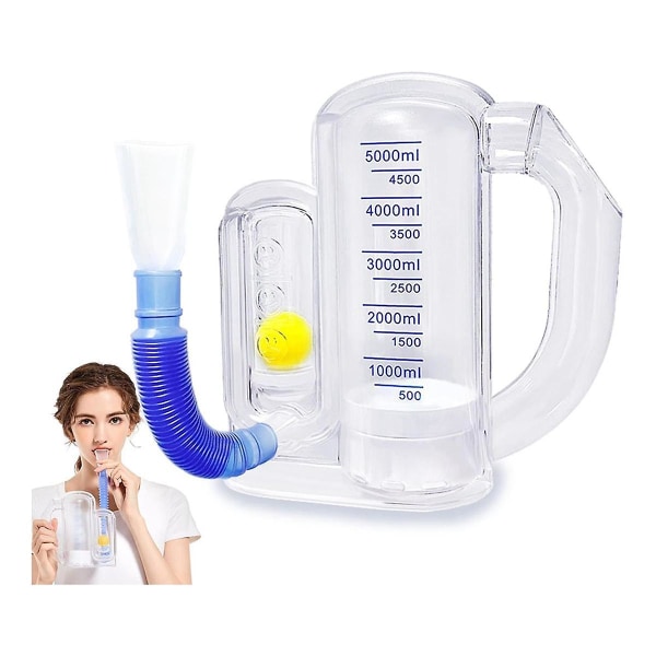 Åndedrætstræningsenhed til lungerne, dyb vejrtrækningstræner til voksne-5000 ml volumenmåling med flowhastighedsindikator