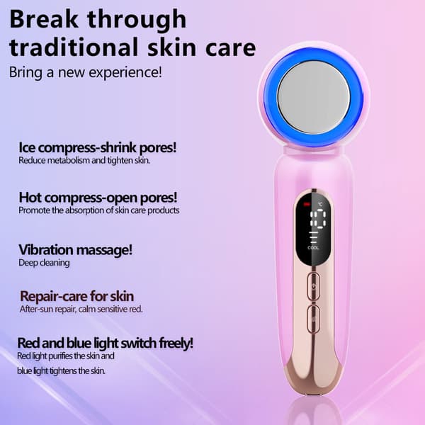 Ny skønhedsenhed med dobbelt effekt med varme og kolde tilstande: varmeterapi til indånding, koldterapi til afkøling, porereduktion og hjemmemassage. pink