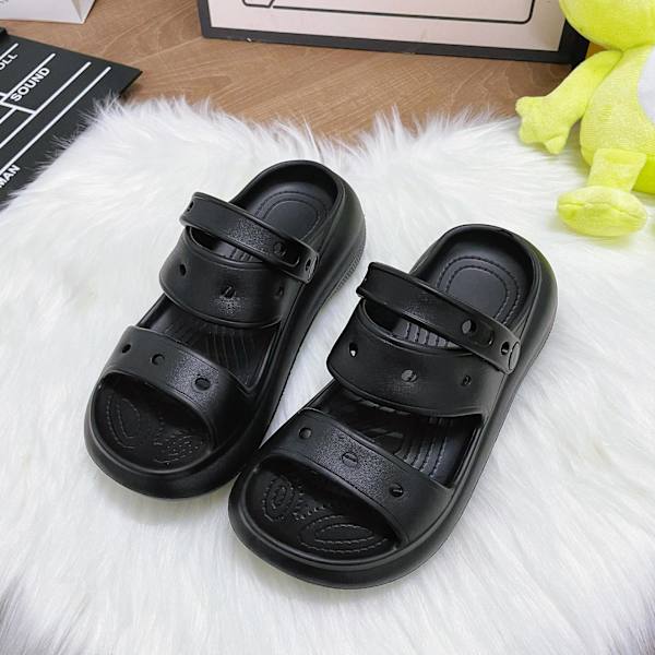Trendiga Sandaler i Enfärgad Design, Andningsbara, Öppna Tår, Lätta och Bekväma, Halksäkra Sandaler för Inomhus, Utomhus och Strand, Sommar Black 24-25