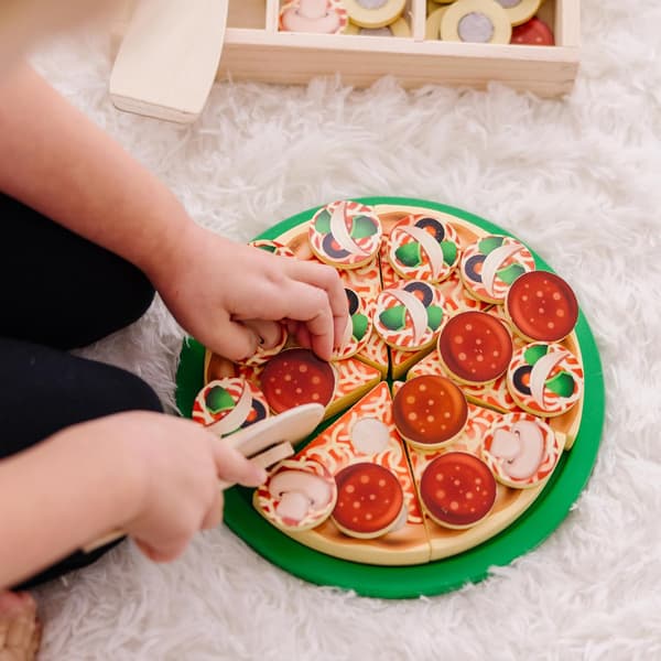 Träpizza träleksaker rollspel barnmatleksaker för 3 år och uppåt