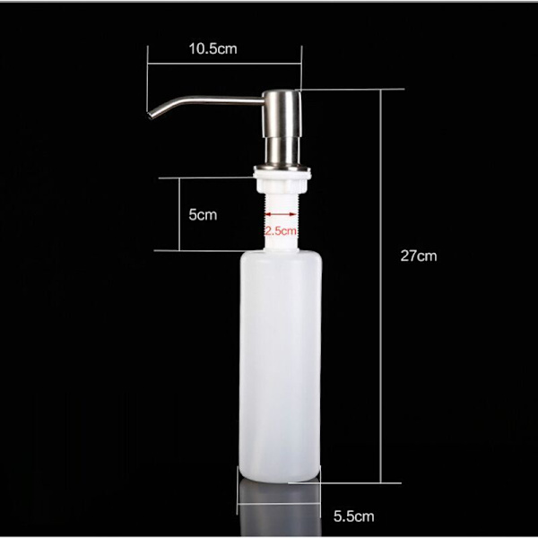 Indbygget flydende sæbedispenser med 300 ml flaske. Skumsæbedispenser til vask. Opvaskemiddeldispenser i rustfrit stål til badeværelser