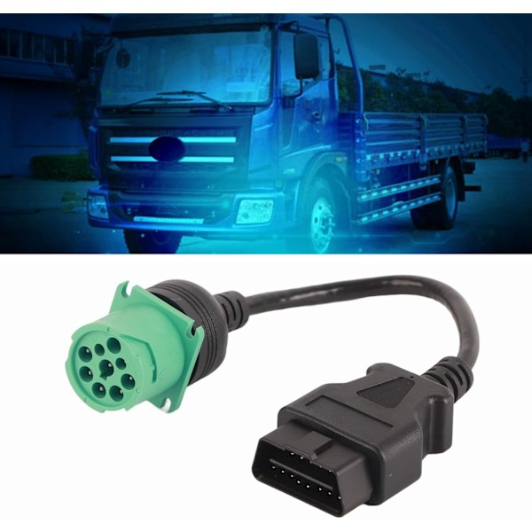 9-nastainen - 16-nastainen OBD2-sovitinkaapeli raskaille kuorma-autoille ja hyötyajoneuvoille, kuorma-auton diagnostiikkakaapeli, OBD II uros - vihreä J1939 naaras -kaapeli