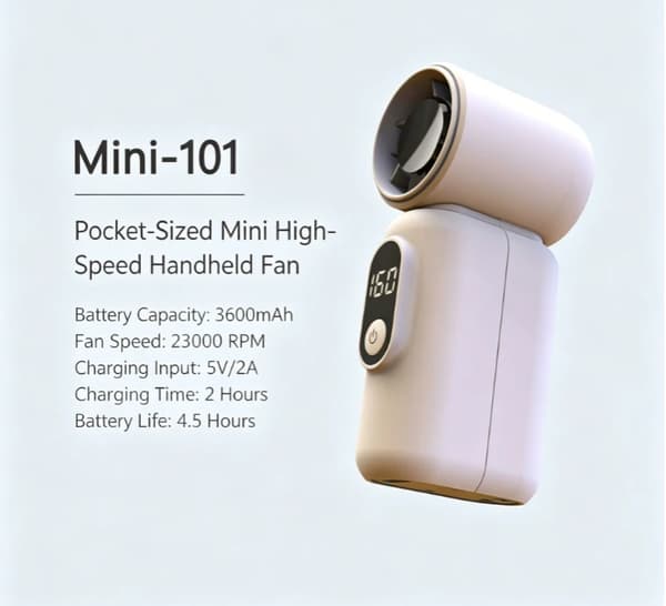 Uusi mini101-käsituuletin, ladattava, monitoiminen, USB-suurnopeus digitaalinäytöllä, taskuturbiini. black
