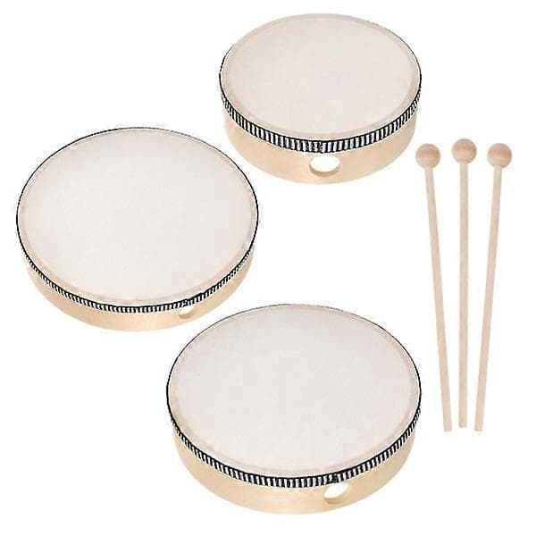 6 stk. Håndtrommer for barn 6\", 8\", 10\" - Percussion med treramme