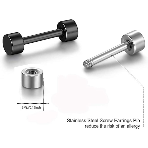 Dot Øreringe, Højglans Poleret Kirurgisk Stål Skrue Flade Bagside Disk Stud Øreringe Til Kvinder Mænd Pakke Med 5 Par (3mm)