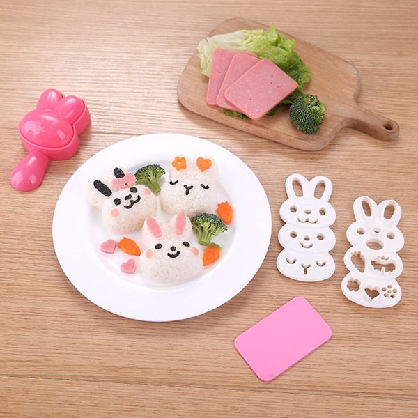 1 Set Cartoon Kanin Risbollform Livsmedelsklassad Återanvändbar BPA-Fri Onigiri Form Maker Bento Tillbehör