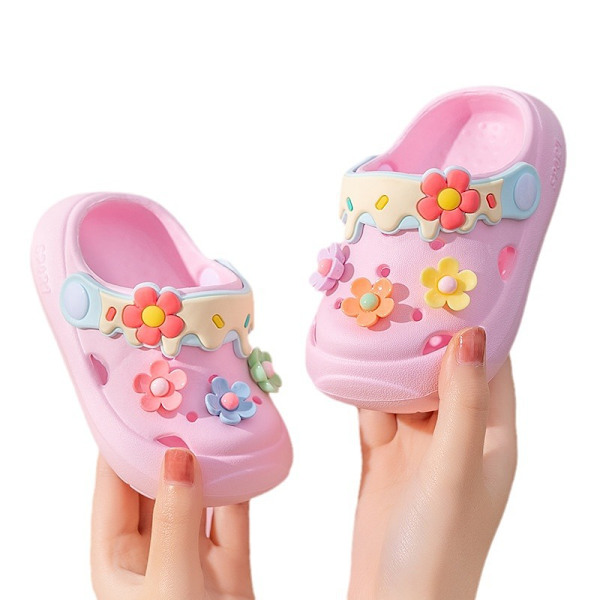 Trendy Søde Blomst Dekoration Klogs Til Piger, Åndbar Anti-Slip Klogs Til Indendørs Udendørs Strand, Forår Og Sommer Pink Color 145