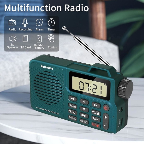 AM/FM-radio, Bluetooth-taskuradio bassokaiutin, tukee Micro-SD-korttia ja tallennusta, pitkä akun kesto