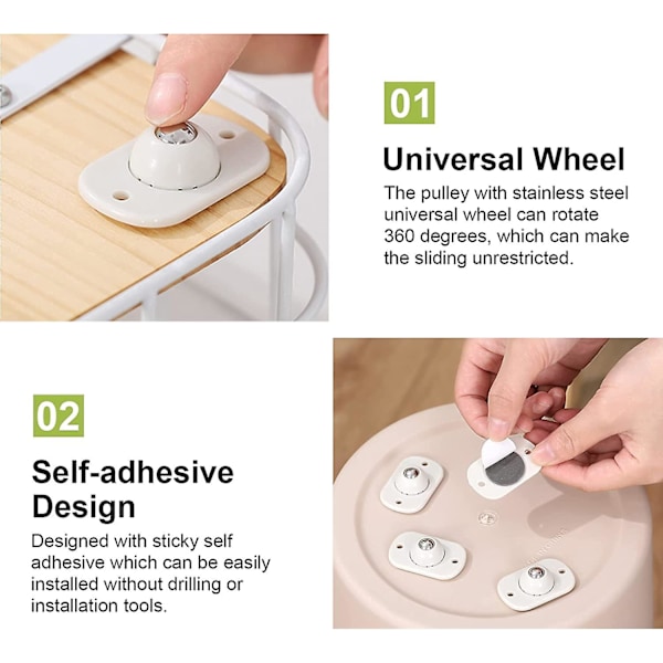 12 st självhäftande svängbara hjul, universella 360 graders rotationsöverföringskullager, mini plastmöbelhjul