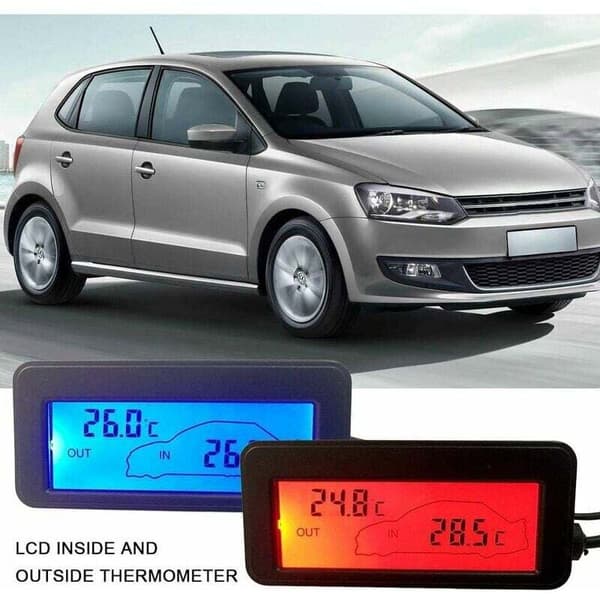 DC12V Bil Inomhus/Utomhus Termometer, Digital Termometer, Bakgrundsbelyst Biltermometer, Mini LCD Biltermometer, Inomhus/Utomhus Termometer, Bra Present