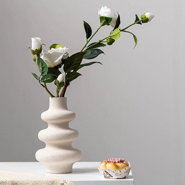 Nordisk Keramik Vase Beige Potte Boligindretning Blomsterdekoration Have Stue Kontor Skrivebordsindretning