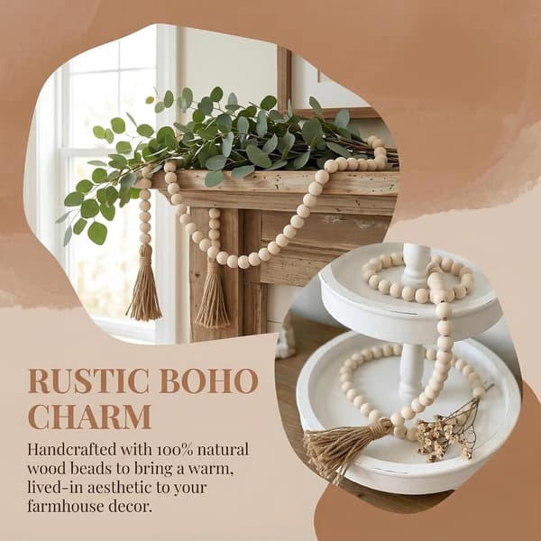 Gårdsperler Lang Solid Treperle Boho Dusk Girlander - Rustikk Landlig Solid Perlet Boho Chic Innredning for Vegg, Over Skap og Bord