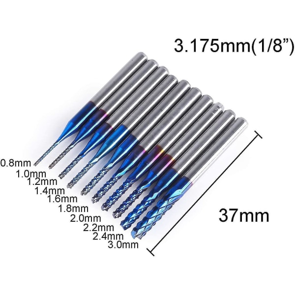 10-pack Nano Blå Beläggning Fräs Cnc Router med 1/8\" Skaft