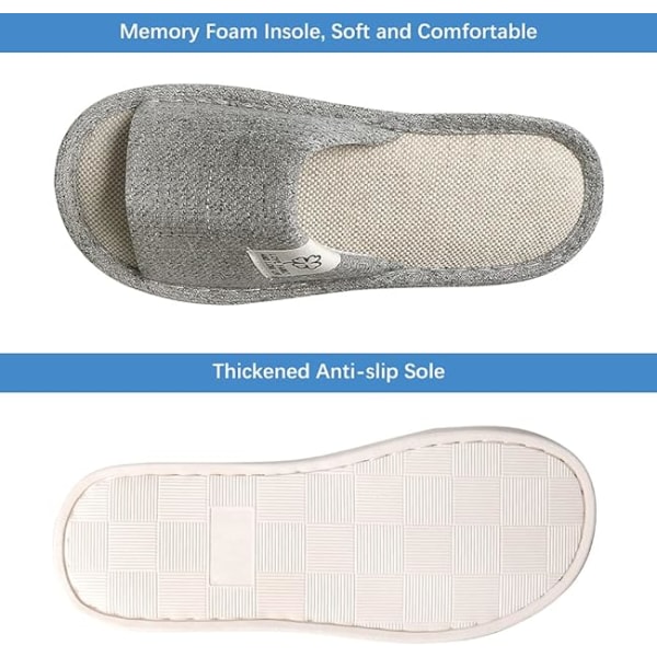 Damesko, hjemmesko til damer, åben tå, skridsikker memory foam, behagelige og åndbare hjemmesko til damer, indendørs og udendørs Gray 42