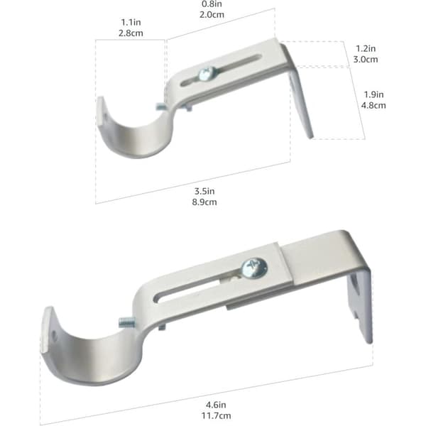 Kraftiga, justerbara väggkrokar för 2,5\" (1\") gardinstänger. 2-pack. Silvernickel
