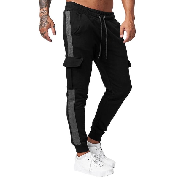 Män's Elastiska Sweatpants med Snörning Gym Sportbyxor Gray Side XL