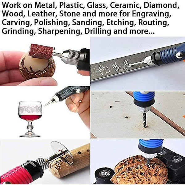 108-delad gravyrverktygssats, multifunktionell sladdgravyrpenna, DIY-roterande verktyg för smycken, glas, trä, metall