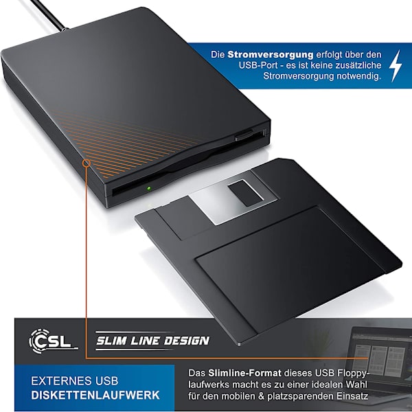 USB Floppy Disk Drev, USB Ekstern Floppy Disk Drev 1.44 MB Slim Plug and Play FDD Drev til PC Windows 2000/XP (Sort)