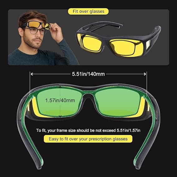 Antirefleks nattkjøringsbriller, unisex, polariserte nattsyns frontlys wraparound-briller