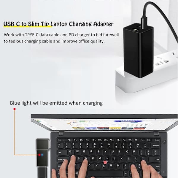 USB C til DC Ultratynd Adapter til Lenovo Thinkpad, Understøtter 100W PD Hurtig Opladning