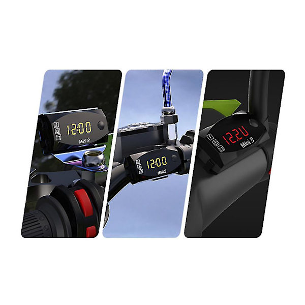 Digitalt Ur + Termometer + Voltmeter til Motorcykel - IP67 Vandafvisende Batteri Overvågningsmåler