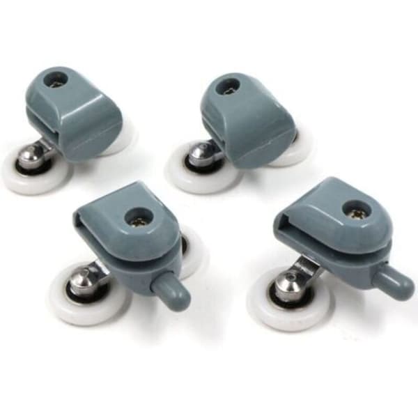 2 par dobbeltruller til brusekabiner. 25 mm. Til brusedøre. Remhjul. Holdbare. Til glasdøre ca. 3 til 6 mm tykke.