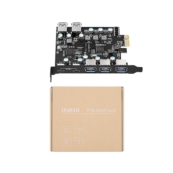 7-port PCI-e - USB-C (2), 2 takana olevaa USB 3.0 -porttia PCI Express -kortti pöytätietokoneelle PCI-e - USB 3.0