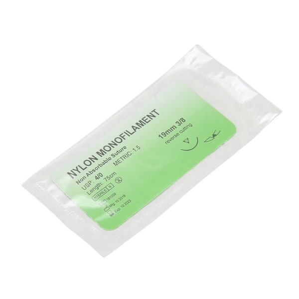 12 övningssuturer, individuellt förpackade, nylon, med böjd nål 4/0