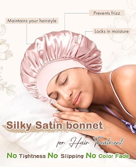Silke Bonnet til sovende kvinder Satin Bonnet Hårindpakning med elastisk bredt bånd Sovehætte til krøllet hår Nathue